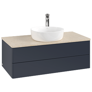 Meuble vasque Villeroy &amp; Boch Antao K20053HG 100 x 36 x 50 cm, percé pour robinetterie, plan vasque couleur Botticino, laque mate bleu nuit