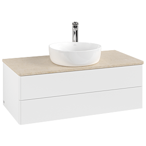 Villeroy &amp; Boch Antao vanity unit K20053MT 100x36x50cm, tap hole, washbasin top color botticino, white matt lacquer