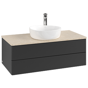 Meuble vasque Villeroy &amp; Boch Antao K20153PD 100 x 36 x 50 cm, percé pour robinetterie, plan vasque couleur Botticino, laque noire mate