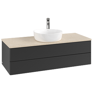 Villeroy und Boch Antao Waschtisch-Unterschrank K21153PD 120x36x50cm, Hahnloch, Waschbeckenplattenfarbe botticino, black matt lacquer