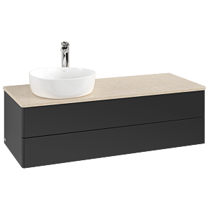 Villeroy und Boch Antao Waschtisch-Unterschrank K22053PD 120x36x50cm, Hahnloch, Waschbeckenplattenfarbe botticino, black matt lacquer