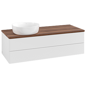 Meuble vasque Villeroy &amp; Boch Antao K22112GF 120 x 36 x 50 cm, plan vasque couleur noyer chaud, laque blanche brillante