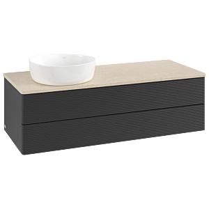 Villeroy und Boch Antao Waschtisch-Unterschrank K22113PD 120x36x50cm, Waschbeckenplattenfarbe botticino, black matt lacquer