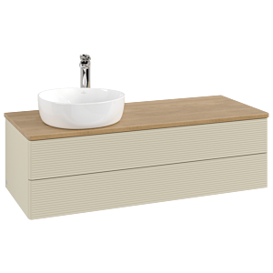 Villeroy &amp; Boch Antao vanity unit K22151HJ 120x36x50cm, tap hole, washbasin top color honey oak, silk grey matt lacquer