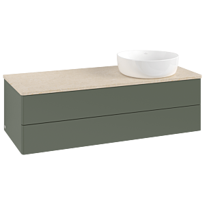 Villeroy &amp; Boch Antao vanity unit K23013HL 120x36x50cm, washbasin top color botticino, leaf green matt lacquer