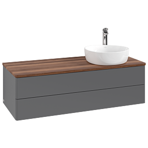 Villeroy und Boch Antao Waschtisch-Unterschrank K23052GK 120x36x50cm, Hahnloch, Waschbeckenplattenfarbe warm walnut, anthracite matt lacquer