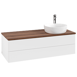 Villeroy &amp; Boch Antao vanity unit K23052MT 120x36x50cm, tap hole, washbasin top color warm walnut, white matt lacquer