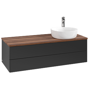 Villeroy und Boch Antao Waschtisch-Unterschrank K23052PD 120x36x50cm, Hahnloch, Waschbeckenplattenfarbe warm walnut, black matt lacquer