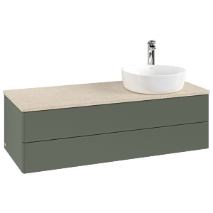 Villeroy und Boch Antao Waschtisch-Unterschrank K23053HL 120x36x50cm, Hahnloch, Waschbeckenplattenfarbe botticino, leaf green matt lacquer