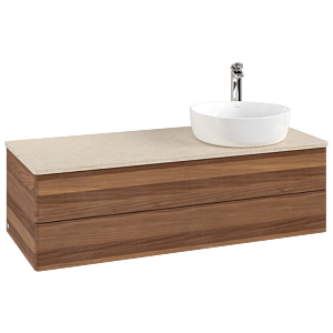 Villeroy und Boch Antao Waschtisch-Unterschrank K23053HM 120x36x50cm, Hahnloch, Waschbeckenplattenfarbe botticino, warm walnut