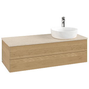 Villeroy und Boch Antao Waschtisch-Unterschrank K23053HN 120x36x50cm, Hahnloch, Waschbeckenplattenfarbe botticino, honey oak