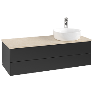 Meuble sous-vasque Villeroy et Boch Antao K23053PD 120x36x50cm, trou pour robinetterie, plan de toilette couleur botticino, laqué noir mat