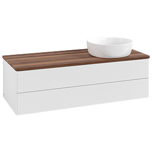 Villeroy und Boch Antao Waschtisch-Unterschrank K23112GF 120x36x50cm, Waschbeckenplattenfarbe warm walnut, glossy white lacquer