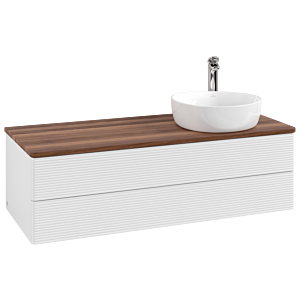 Villeroy und Boch Antao Waschtisch-Unterschrank K23152GF 120x36x50cm, Hahnloch, Waschbeckenplattenfarbe warm walnut, glossy white lacquer