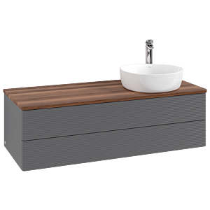 Villeroy und Boch Antao Waschtisch-Unterschrank K23152GK 120x36x50cm, Hahnloch, Waschbeckenplattenfarbe warm walnut, anthracite matt lacquer