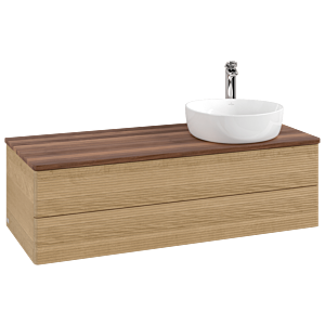 Villeroy und Boch Antao Waschtisch-Unterschrank K23152HN 120x36x50cm, Hahnloch, Waschbeckenplattenfarbe warm walnut, honey oak
