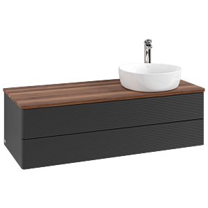 Villeroy und Boch Antao Waschtisch-Unterschrank K23152PD 120x36x50cm, Hahnloch, Waschbeckenplattenfarbe warm walnut, black matt lacquer