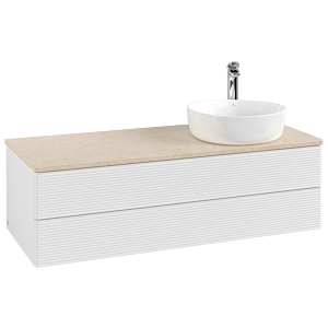 Villeroy &amp; Boch Antao vanity unit K23153GF 120x36x50cm, tap hole, washbasin top color botticino, glossy white lacquer