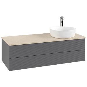 Villeroy und Boch Antao Waschtisch-Unterschrank K23153GK 120x36x50cm, Hahnloch, Waschbeckenplattenfarbe botticino, anthracite matt lacquer