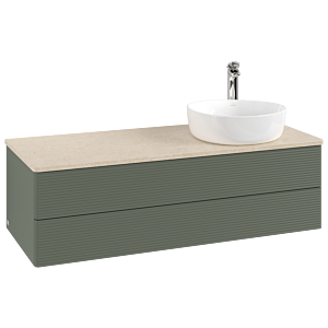 Villeroy und Boch Antao Waschtisch-Unterschrank K23153HL 120x36x50cm, Hahnloch, Waschbeckenplattenfarbe botticino, leaf green matt lacquer