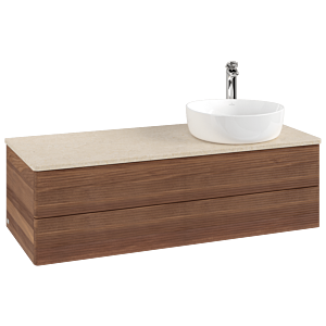 Villeroy und Boch Antao Waschtisch-Unterschrank K23153HM 120x36x50cm, Hahnloch, Waschbeckenplattenfarbe botticino, warm walnut