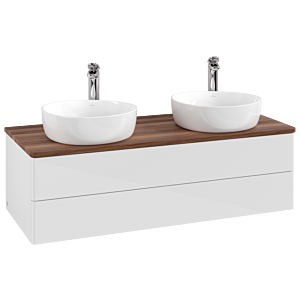Meuble vasque Villeroy &amp; Boch Antao K24052GF 120 x 36 x 50 cm, percé pour robinetterie, plan vasque couleur noyer chaud, laque blanche brillante