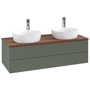 Meuble vasque Villeroy &amp; Boch Antao K24052HL 120 x 36 x 50 cm, percé pour robinetterie, plan vasque couleur noyer chaud, laque mate vert feuille