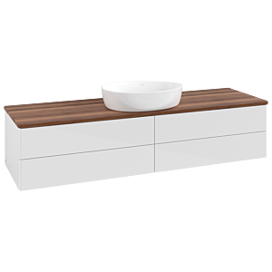 Meuble vasque Villeroy &amp; Boch Antao K25012GF 160 x 36 x 50 cm, plan vasque couleur noyer chaud, laque blanche brillante
