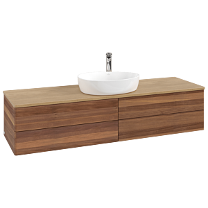 Meuble vasque Villeroy &amp; Boch Antao K25051HM 160 x 36 x 50 cm, percé pour robinetterie, plan vasque couleur chêne miel, noyer chaud