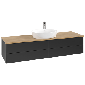 Meuble vasque Villeroy &amp; Boch Antao K25051PD 160 x 36 x 50 cm, percé pour robinetterie, plan vasque couleur chêne miel, laque noire mate