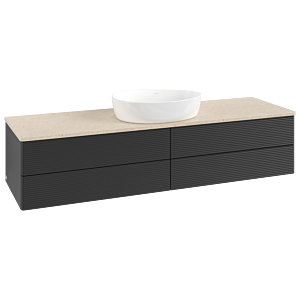 Meuble vasque Villeroy &amp; Boch Antao K25113PD 160 x 36 x 50 cm, plan vasque couleur Botticino, laque noire mate