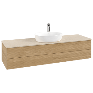 Villeroy und Boch Antao Waschtisch-Unterschrank K25153HN 160x36x50cm, Hahnlochbohrung, Waschbeckenplattenfarbe botticino, honey oak