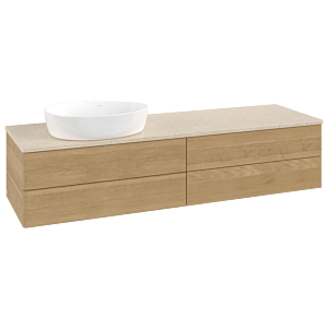 Meuble vasque Villeroy &amp; Boch Antao K26013HN 160 x 36 x 50 cm, plan vasque couleur Botticino, chêne miel