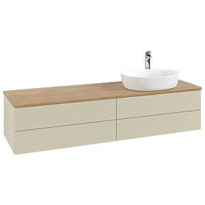 Meuble vasque Villeroy &amp; Boch Antao K27151HJ 160 x 36 x 50 cm, percé pour robinetterie, plan vasque couleur chêne miel, laque mate gris soie