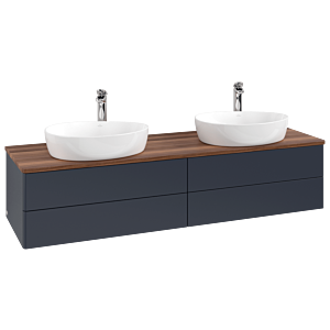 Meuble vasque Villeroy &amp; Boch Antao K28052HG 160 x 36 x 50 cm, percé pour robinetterie, plan vasque couleur noyer chaud, laque mate bleu nuit