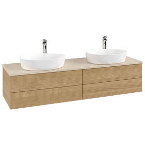 Villeroy und Boch Antao Waschtisch-Unterschrank K28153HN 160x36x50cm, Hahnloch, Waschbeckenplattenfarbe botticino, honey oak