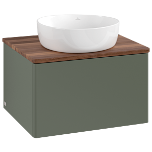 Villeroy &amp; Boch Antao vanity unit K29012HL 60x36x50cm, washbasin top color warm walnut, leaf green matt lacquer