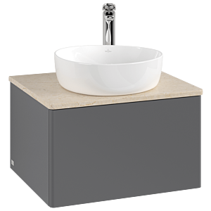 Meuble vasque Villeroy &amp; Boch Antao K29053GK 60 x 36 x 50 cm, percé pour robinetterie, plan vasque couleur Botticino, laque anthracite mate