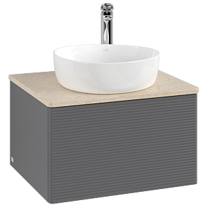 Villeroy und Boch Antao Waschtisch-Unterschrank K29153GK 60x36x50cm, Hahnloch, Waschbeckenplattenfarbe botticino, anthracite matt lacquer