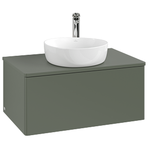 Meuble vasque Villeroy &amp; Boch Antao K30050HL 80 x 36 x 50 cm, percé pour robinetterie, coloris du plan vasque : vert feuille laqué mat