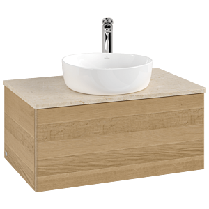 Villeroy &amp; Boch Antao vanity unit K30053HN 80x36x50cm, tap hole, washbasin top color botticino, honey oak