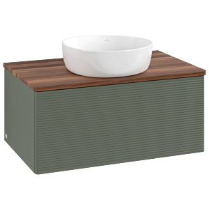 Villeroy &amp; Boch Antao vanity unit K30112HL 80x36x50cm, washbasin top color warm walnut, leaf green matt lacquer
