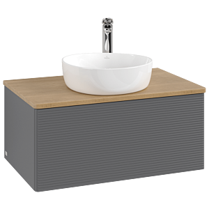 Villeroy &amp; Boch Antao vanity unit K30151GK 80x36x50cm, tap hole, washbasin top color honey oak, anthracite matt lacquer