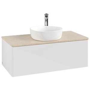 Villeroy &amp; Boch Antao vanity unit K31053GF 100x36x50cm, tap hole, washbasin top color botticino, glossy white lacquer