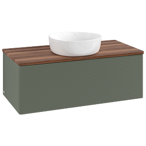 Villeroy &amp; Boch Antao vanity unit K31112HL 100x36x50cm, washbasin top color warm walnut, leaf green matt lacquer