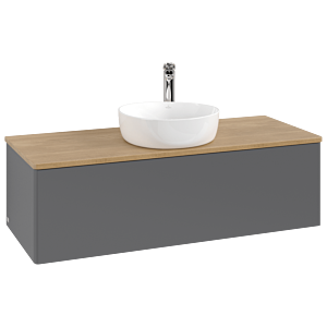 Villeroy &amp; Boch Antao vanity unit K32051GK 120x36x50cm, tap hole, washbasin top color honey oak, anthracite matt lacquer