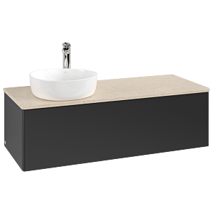 Villeroy und Boch Antao Waschtisch-Unterschrank K33053PD 120x36x50cm, Hahnloch, Waschbeckenplattenfarbe botticino, black matt lacquer