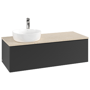 Villeroy und Boch Antao Waschtisch-Unterschrank K33153PD 120x36x50cm, Hahnloch, Waschbeckenplattenfarbe botticino, black matt lacquer