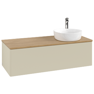 Meuble vasque Villeroy &amp; Boch Antao K34051HJ 120 x 36 x 50 cm, percé pour robinetterie, plan vasque couleur chêne miel, laque mate gris soie