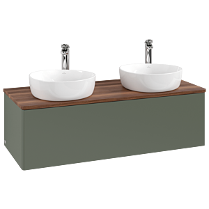 Villeroy &amp; Boch Antao vanity unit K35052HL 120x36x50cm, tap hole, washbasin top color warm walnut, leaf green matt lacquer